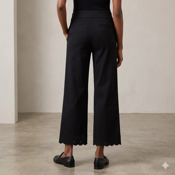 Chico's Pants - Chico's Black Pull on Eyelet Scallop Hem Cropped Wide Leg Pants Women OT-4 tall